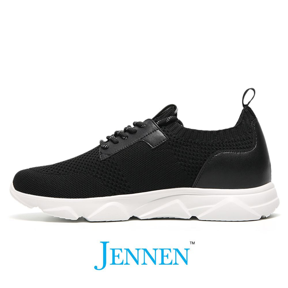 Mr. Joaquin 6cm | 2.4 Inches Black Knitted Elevator Sneakers | Trendy Height Increasing Casual Shoes for Men