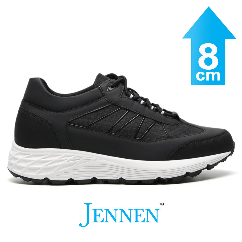 Mr. Kaizer 8cm | 3.2 Inches Black Athletic Elevator Sneakers | Lightweight Height Boosting Sports Shoes