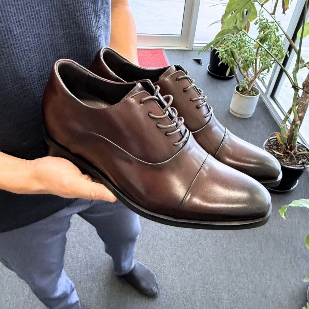 Classic Dark Brown Business Shoes with hidden lifts
