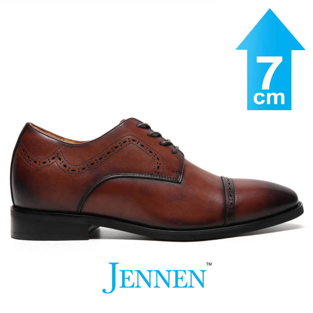 Mr. Mak 7cm | 2.8 Inches Dark Brown Derby Brogue Elevator Shoes | Classic Height Increasing Formal Footwear