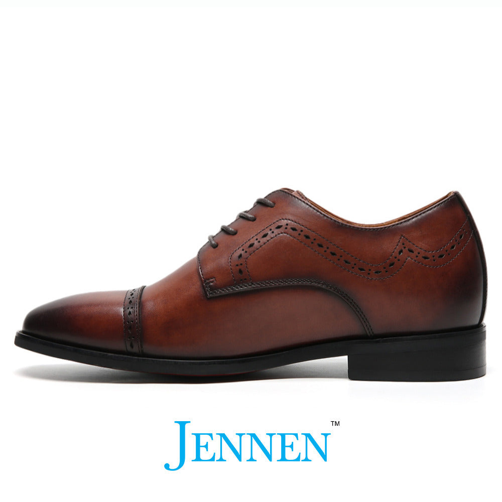 Mr. Mak 7cm | 2.8 Inches Dark Brown Derby Brogue Elevator Shoes | Classic Height Increasing Formal Footwear