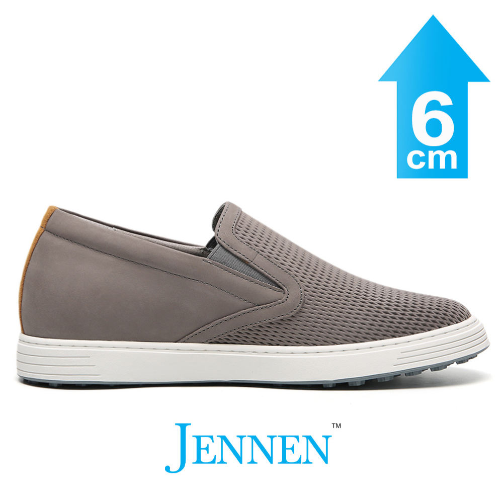 Mr. Schleiger 6cm | 2.4 Inches Grey Leather Elevator Sneakers | Casual Height Increasing Shoes for Men