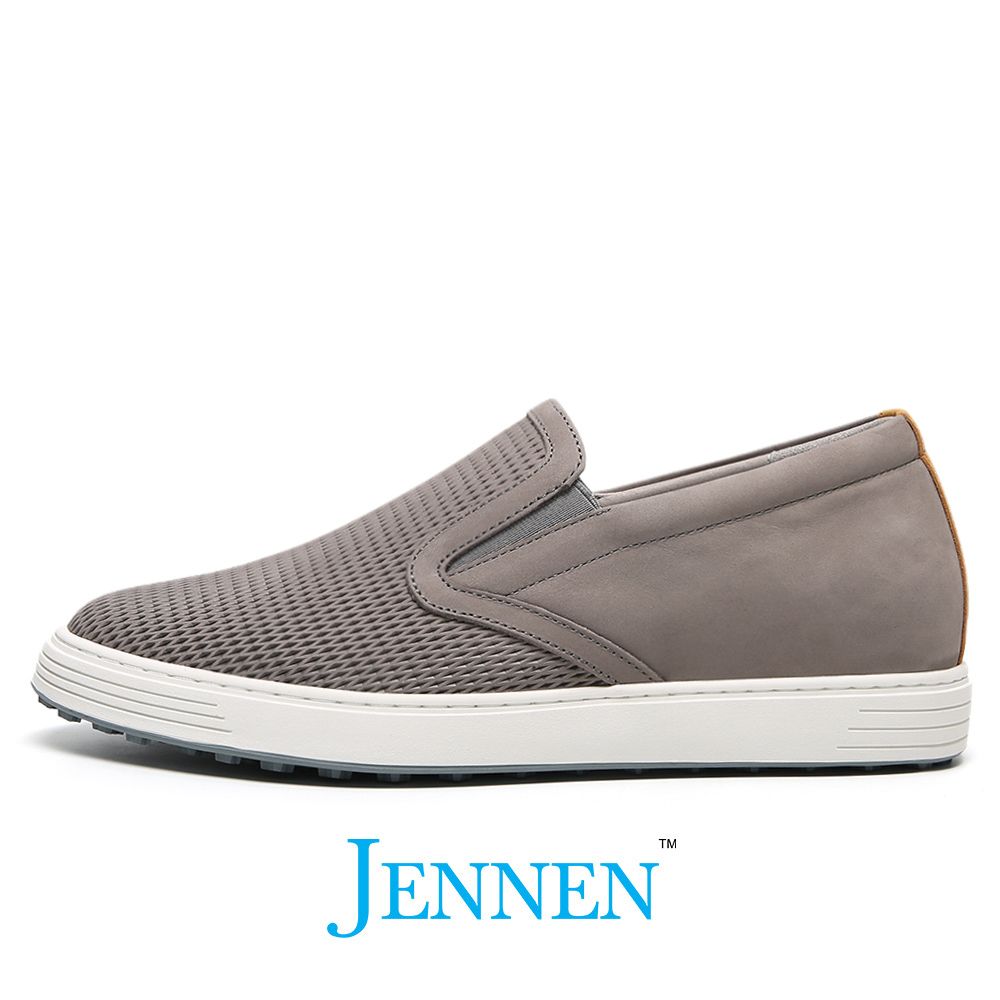 Mr. Schleiger 6cm | 2.4 Inches Grey Leather Elevator Sneakers | Casual Height Increasing Shoes for Men