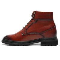 Leather Brown casual boots with instant 8cm tall heels