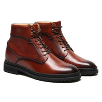 Height boosting casual brown leather boots