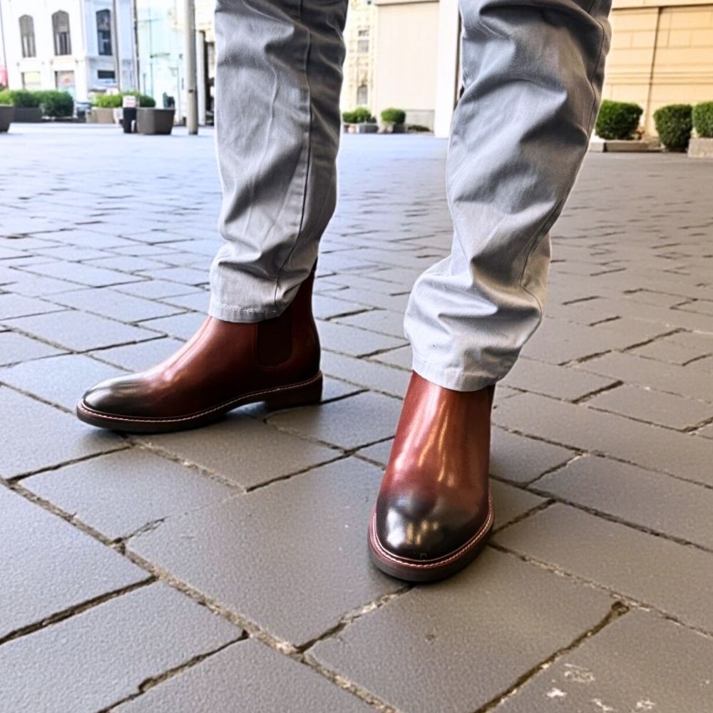 Intant 7cm Taller Chelsea Brown Boots for Men