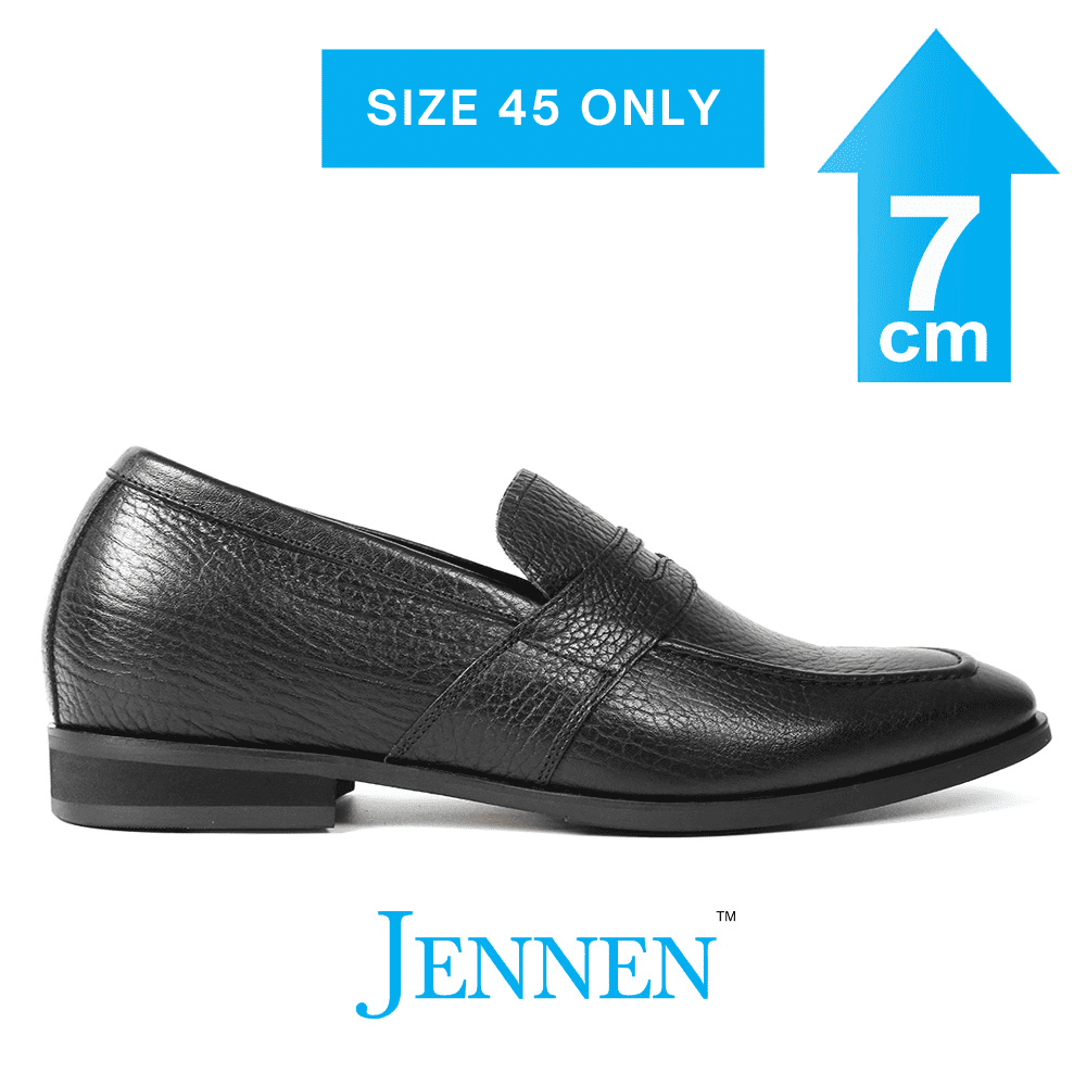 Mr. Deaton 7cm | 2.8 inches Black Leather Slip On Height-Boosting Shoes