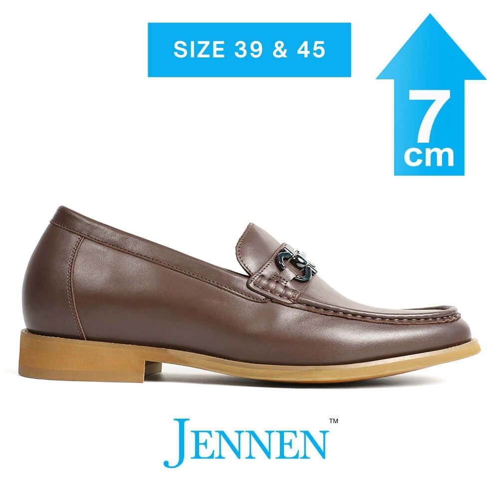 Mr. Gibson 7cm | 2.8 inches Stylish Slip On Brown Leather Elevator Shoes