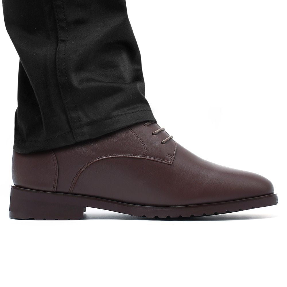 Mr. Orwell brown leather men’s height-increasing dress shoes with 10cm hidden lift, lace-up design, and premium cow leather for formal and semi-formal occasions.