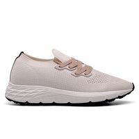 Beige Mr. Palma 7cm height-increasing sneakers for men by JENNEN Shoes featuring hidden lift insoles and breathable fly knit upper.