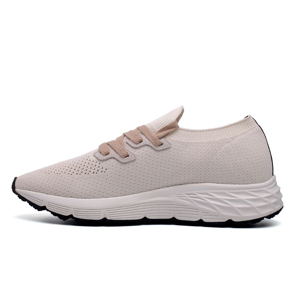 Men’s beige casual sneakers with hidden height lift and premium rubber outsole for all-day comfort and durability.