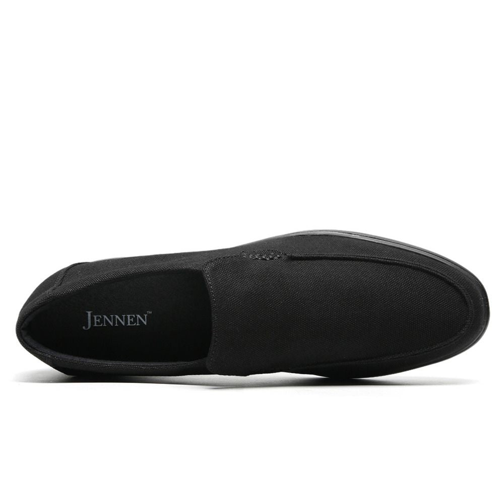 Clean Black Slip On Casual Elevator Shoes