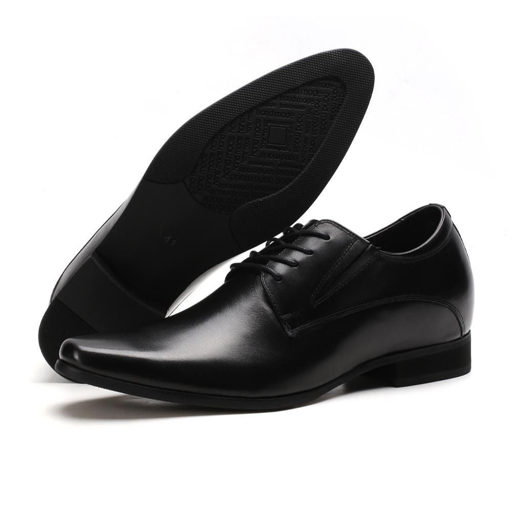 Black Leather Designer Wedding Shoes with 8cm Lifts for Men