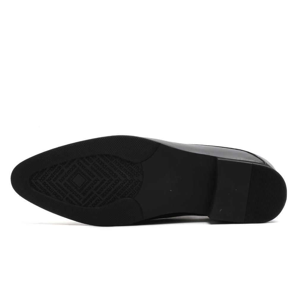 Outsole of Black Groom Shoes with Height Boosting Shoe Lifts