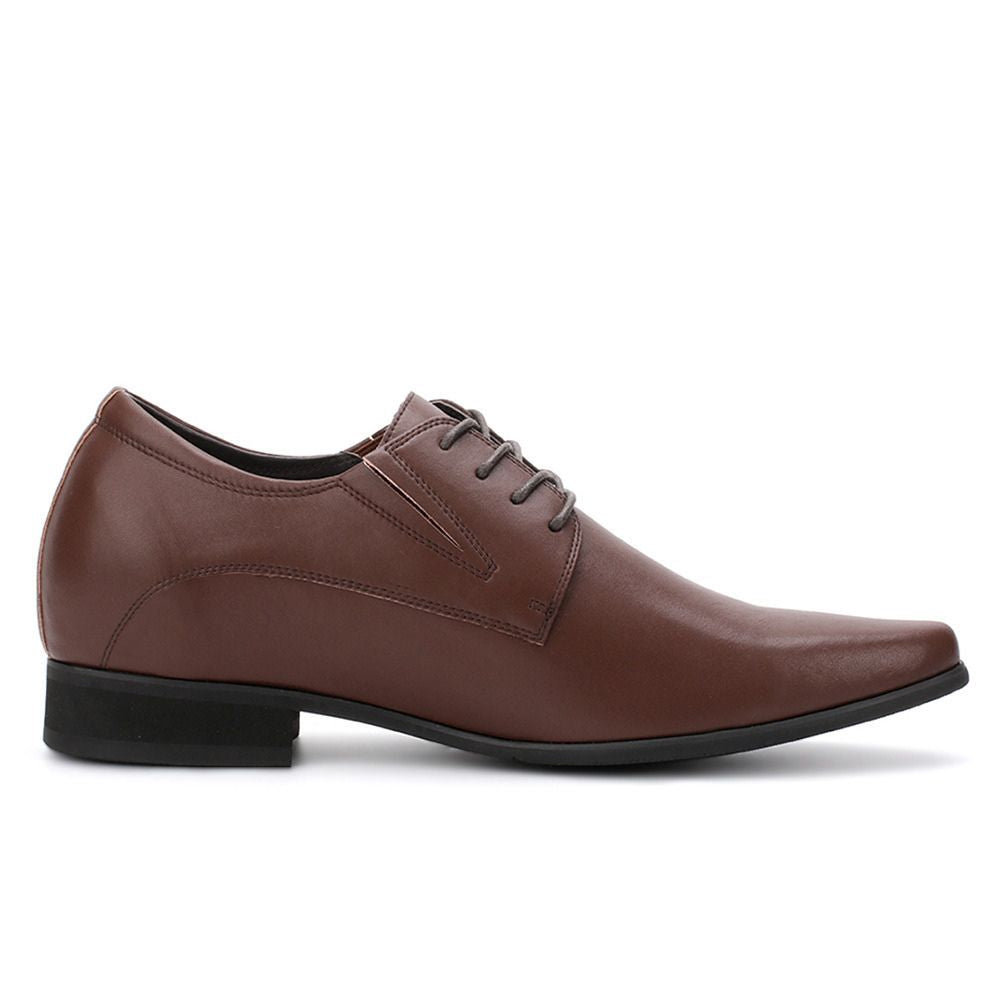 Mr. Parkinson brown vegan elevator wedding shoes for men with 8cm hidden lift, premium microfibre upper, and classic formal design by JENNEN Shoes.