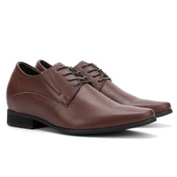Mr. Parkinson brown vegan height-boosting shoes designed in Melbourne, perfect for grooms and formal occasions requiring extra height.