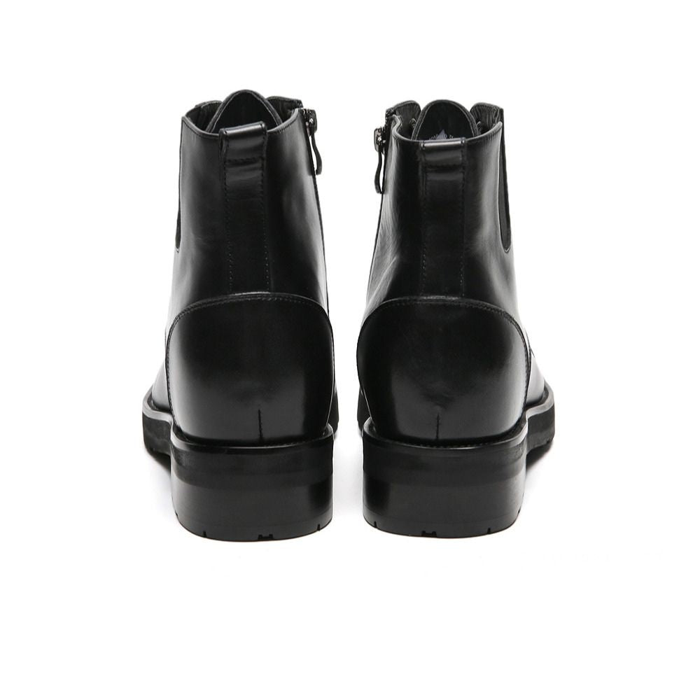 Men's rugged style black height increasing boots