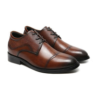 Cushioned leather brown dress shoes with built-in height boost