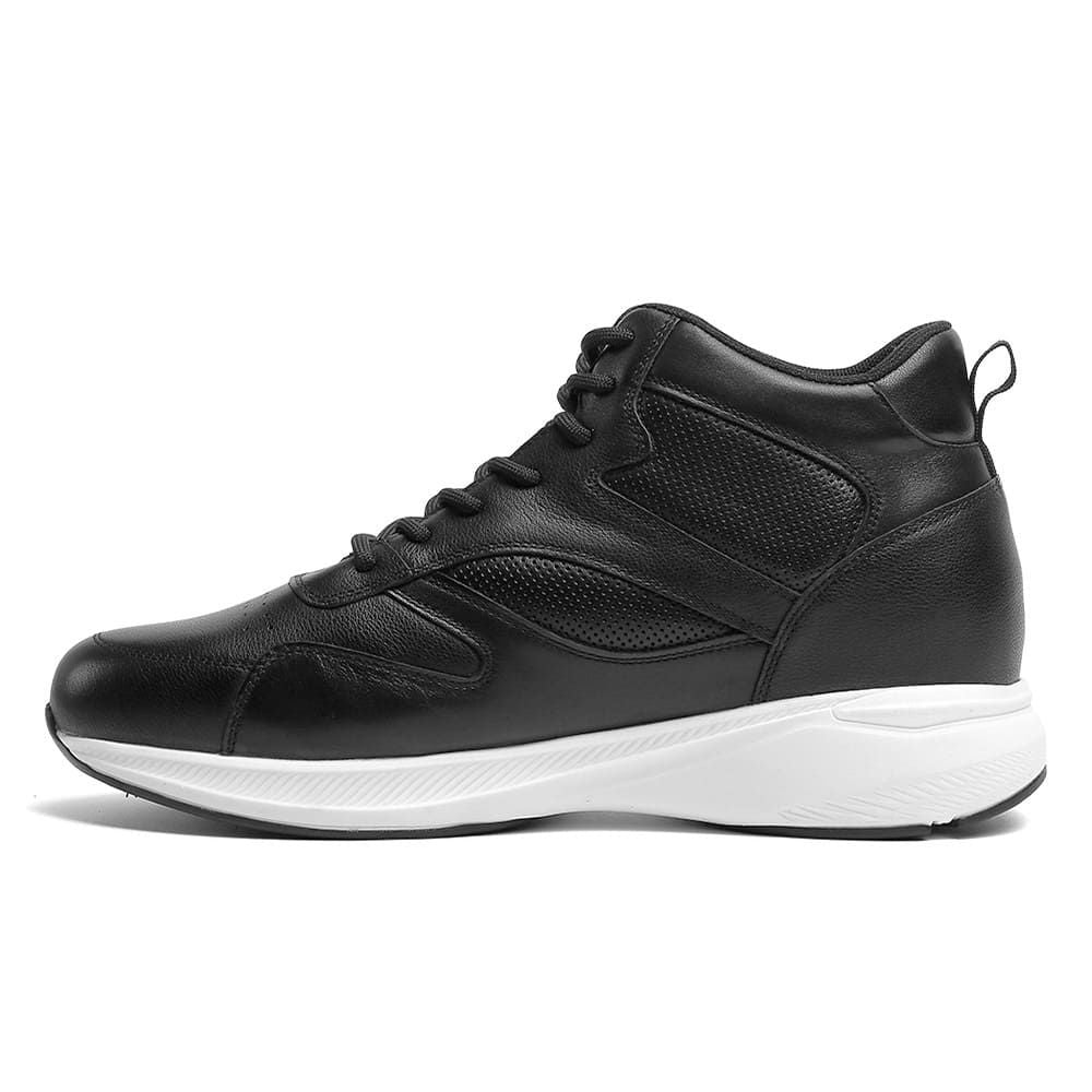 Gym Inspired Black Leather Sneakers with lifts