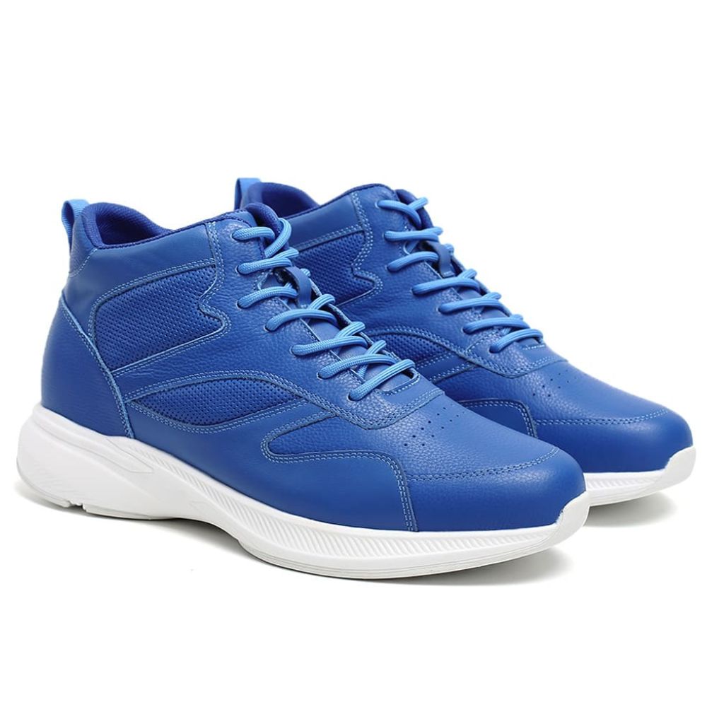 Everyday lace up blue sneakers with hidden heels