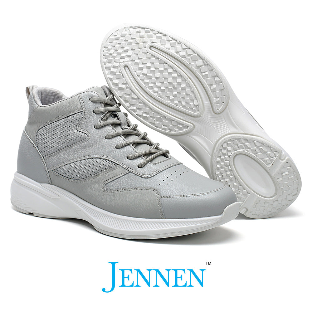 Mr. Pippen 8cm | 3.2 inches Grey Leather High Top Elevator Kicks