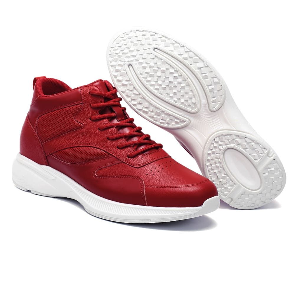 Hi top red sneakers with height bossting insoles