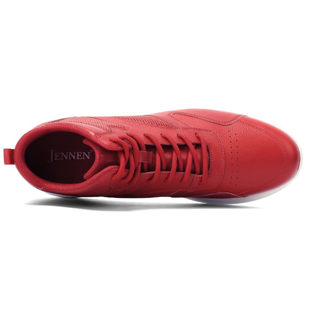 Red leather casual elevator sneakers with laces