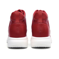 Red elevator sneakers with white outsoles
