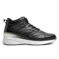 Black sneaker with white sole on a white background