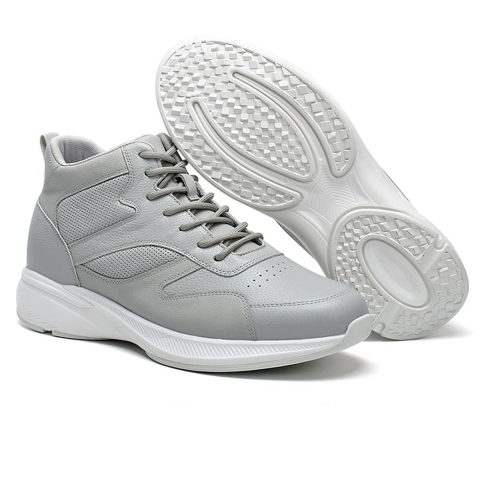 Hi top Grey Leather Sneakers with 8cm hidden heels