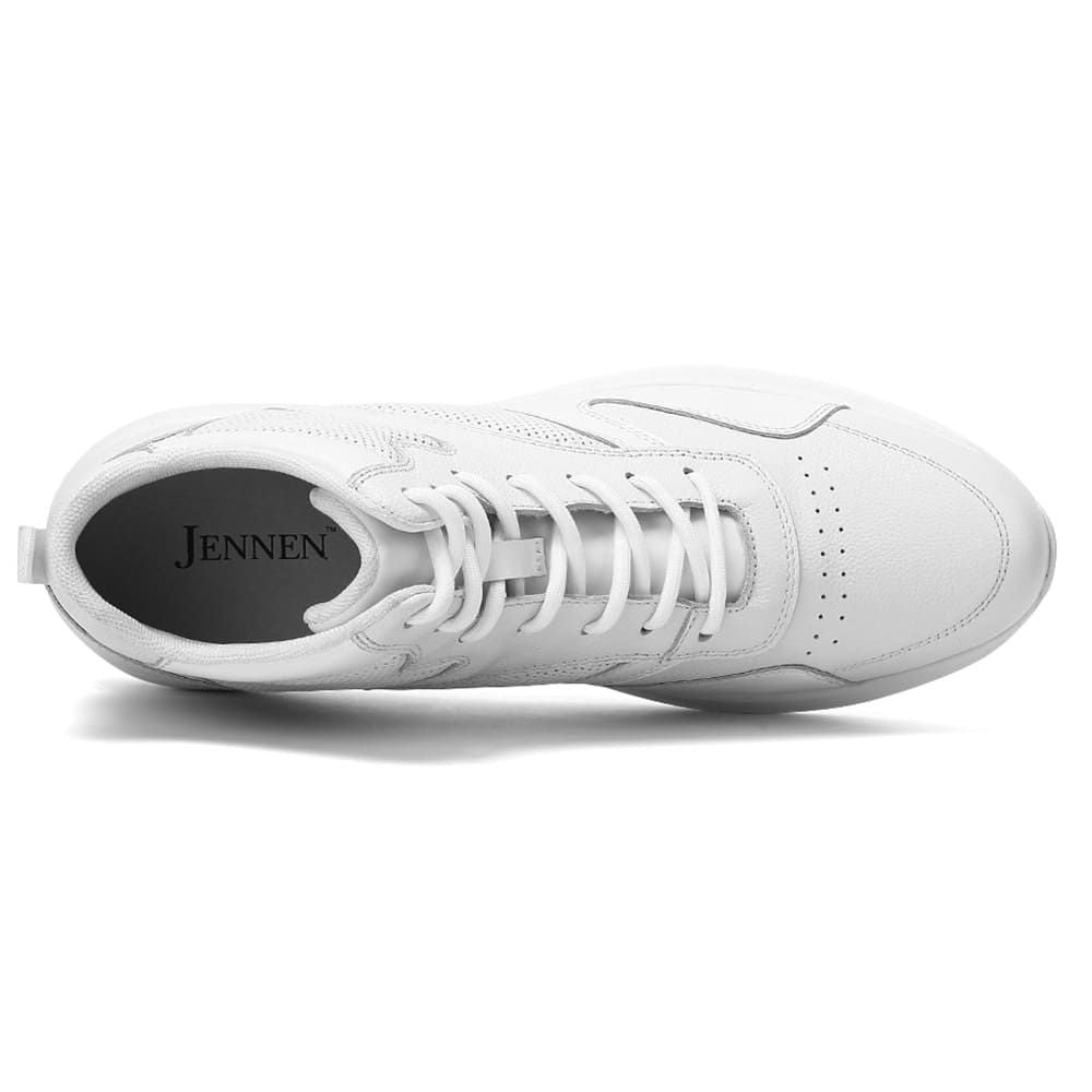White leather casual sneakers with height boost