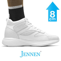 Mr. Pippen 8cm | 3.2 inches Classic White Leather Casual Elevator Sneakers