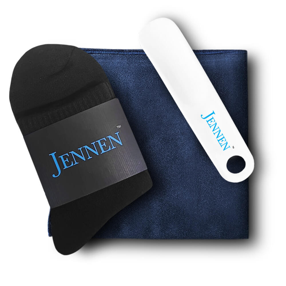 Premium Shoe Care & Comfort Kit | Shoehorn, Microfibre Cloth & Black Socks
