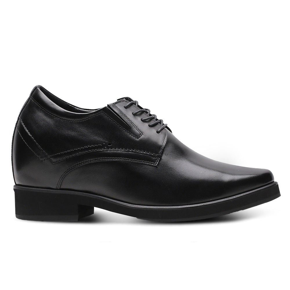 Mr. Rachmaninoff black leather men’s elevator shoes with 10cm lift, premium cow leather upper, and hidden insole for formal events and business occasions