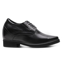 Mr. Rachmaninoff black leather men’s elevator shoes with 10cm lift, premium cow leather upper, and hidden insole for formal events and business occasions