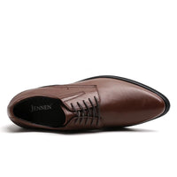 Angled view of Mr. Rachmaninoff brown men’s height-increasing shoes, showcasing premium leather, lace-up style, and cushioned insole for all-day comfort