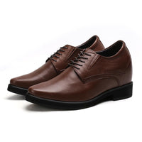 Pair of Mr. Rachmaninoff brown leather height-increasing shoes for men, lace-up platform design with 10cm total lift and premium cow leather