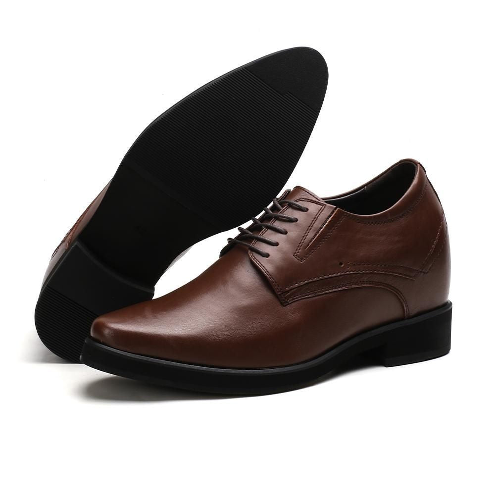 Front view of Mr. Rachmaninoff brown men’s 10cm platform dress shoes, showing lace-up closure and elegant leather upper.