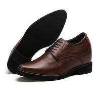 Front view of Mr. Rachmaninoff brown men’s 10cm platform dress shoes, showing lace-up closure and elegant leather upper.