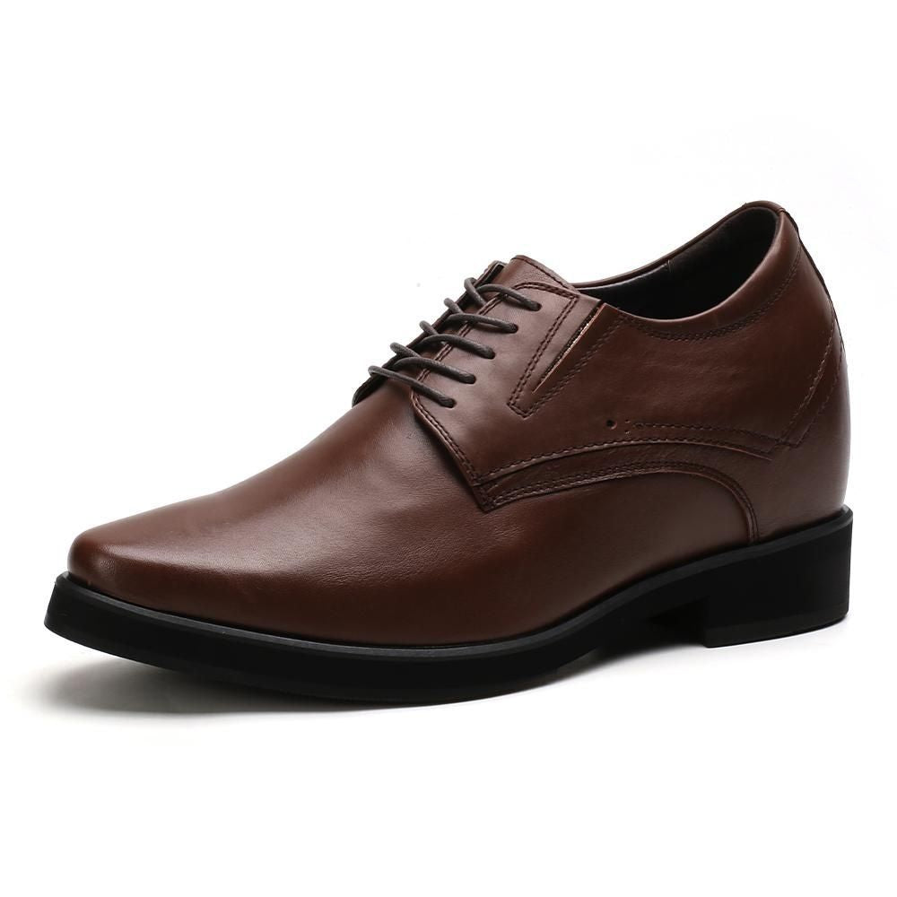 10cm Brown Leather Formal Height Lift Shoes for Men