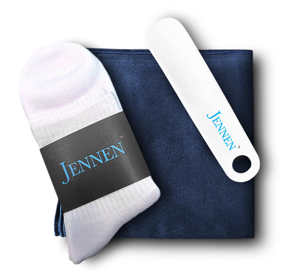 Premium Shoe Care & Comfort Kit | Shoehorn, Microfibre Cloth & White Socks