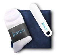 Premium Shoe Care & Comfort Kit | Shoehorn, Microfibre Cloth & White Socks