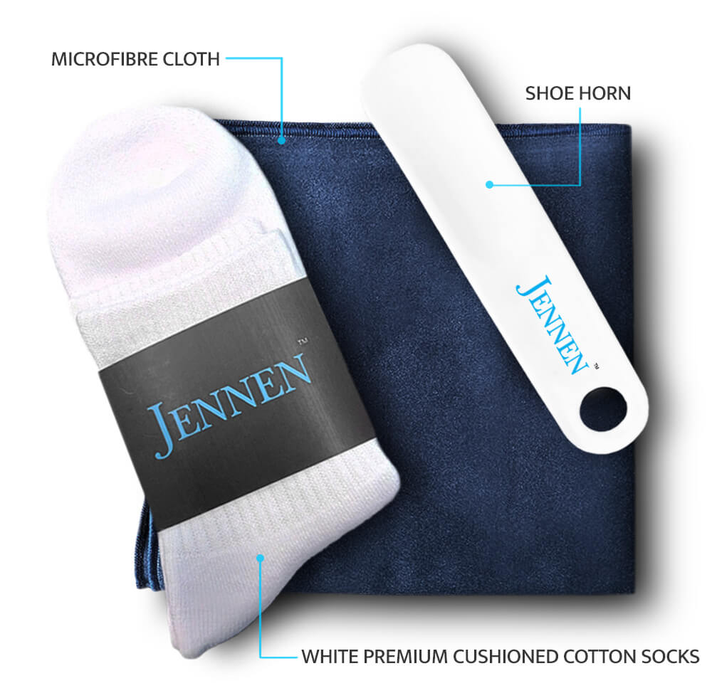 Premium Shoe Care & Comfort Kit | Shoehorn, Microfibre Cloth & White Socks