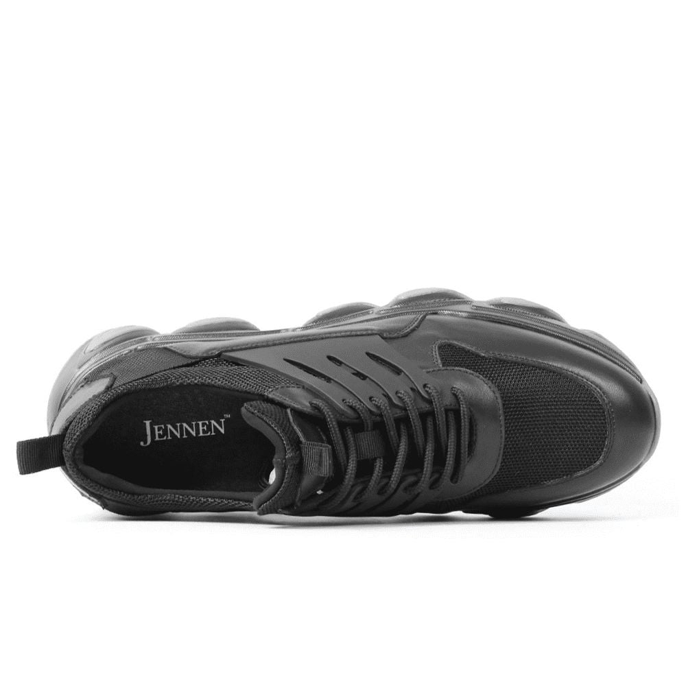 Mr. Shapiro men’s shoes, height-boosting sneakers, 3.2-inch built-in heels, modern sporty black design.