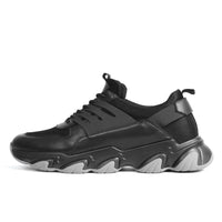 Black height-boosting sneakers for men, casual sports shoes with built-in insoles for extra 3.2-inch height.