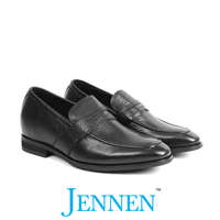 Mr. Deaton 7cm | 2.8 inches Black Leather Slip On Height-Boosting Shoes