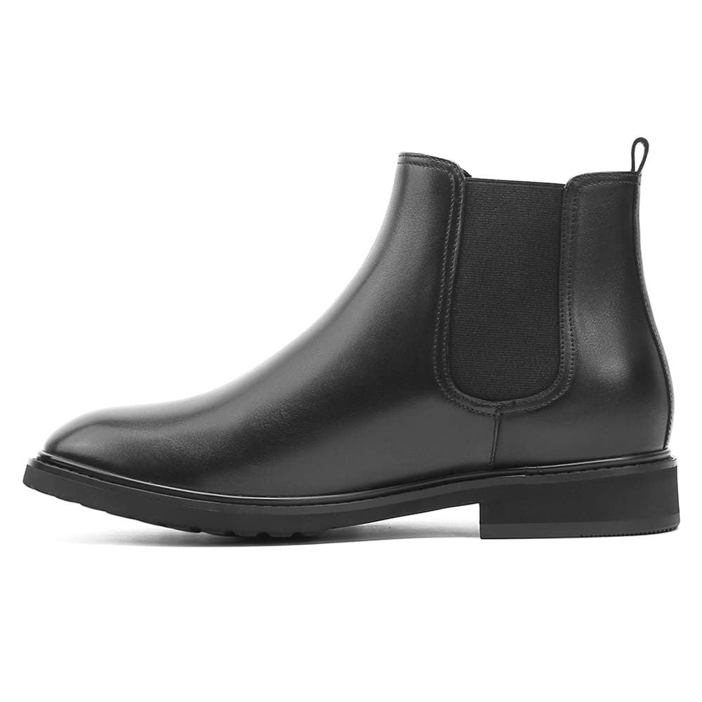 Black Business Boots with Elastics for men with 7cm hidden lifts