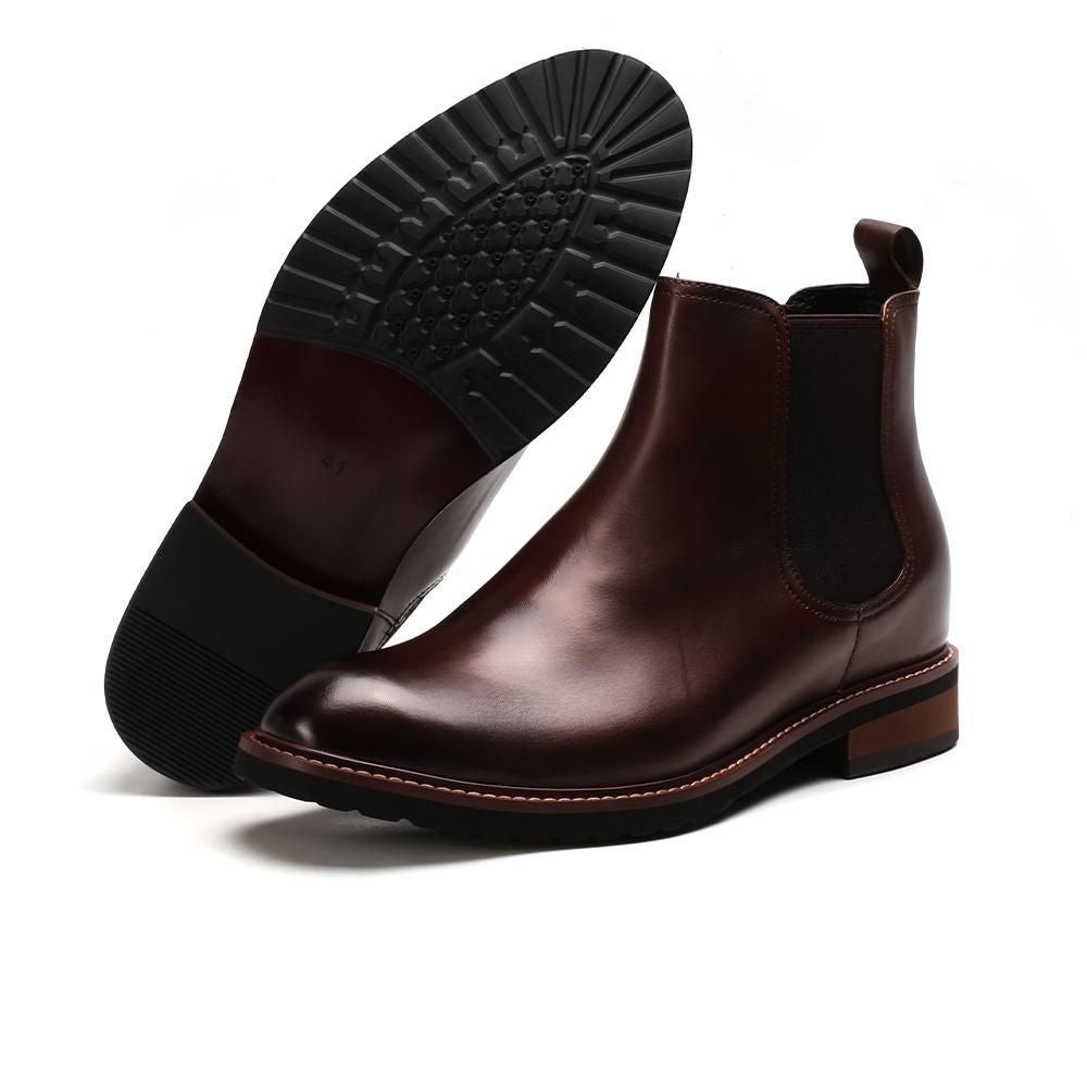 Invisble 7cm Heeled Chelsea Brown Boots for Men
