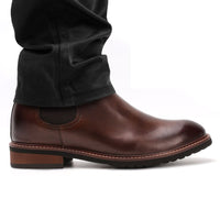 7cm Brown Slip On Elevated Boots for Men