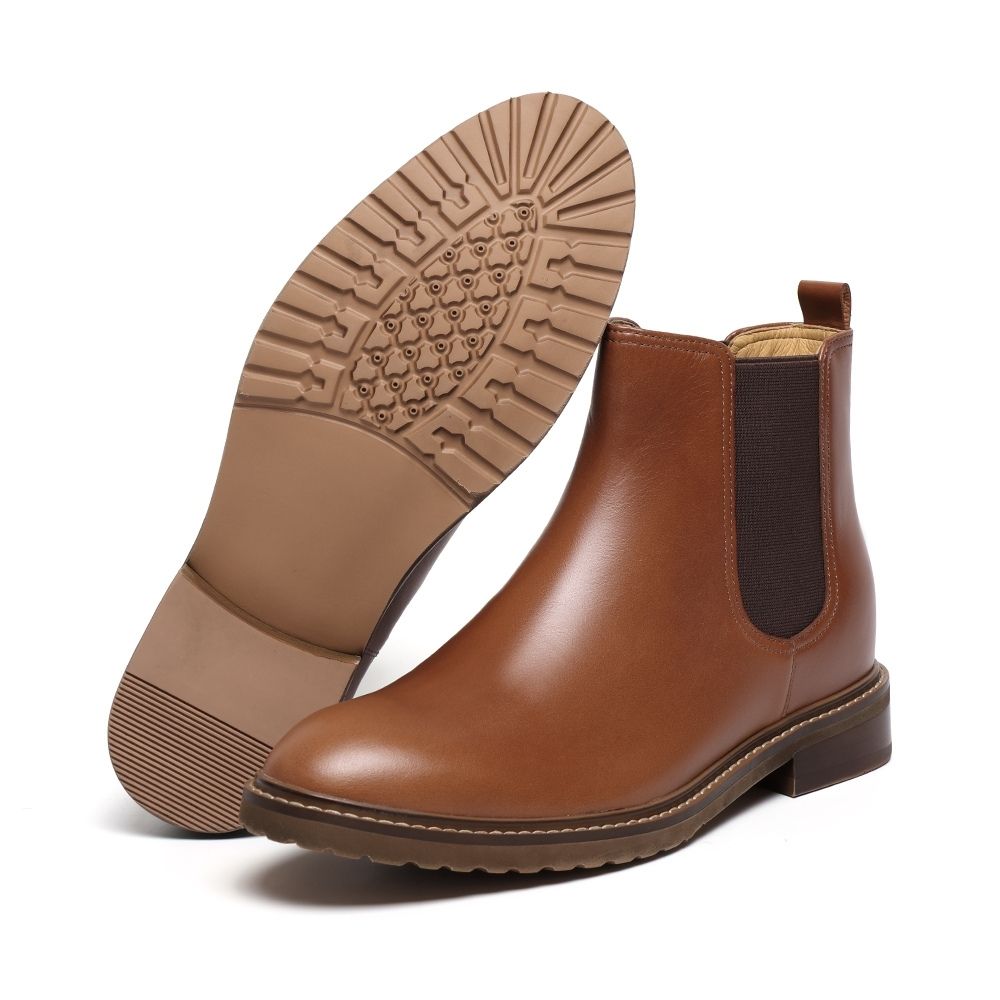 Mr. Tognetti Tan 7cm | Leather Chelsea Elevator Boots (2.8")